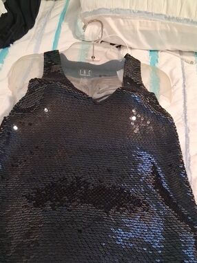 INC International Concepts Black Sequin V-Neck Tank Top